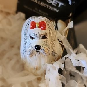 Pet set joy.to.the world Morris animal foundation maltese blown glass from polan